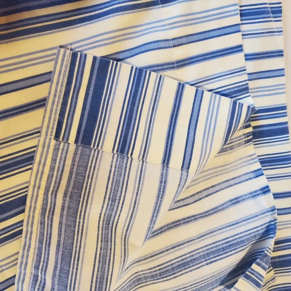 Whisper Soft Mills Blue White Striped Twin Flat Bed Sheet Coastal Nautical Style